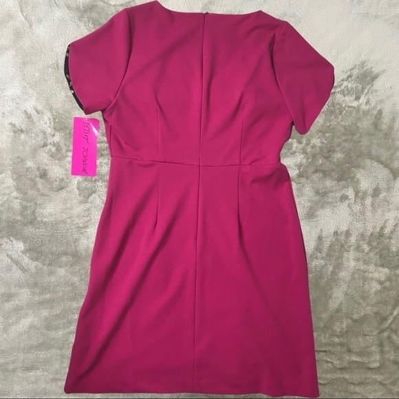 Betsey Johnson Pink Short Sleeve Zip Up V Neck Sheath Cocktail Dress Size 10 NWT - Picture 4 of 11